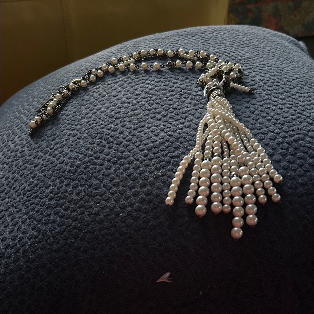 Chico's Pearl Tassel Necklace with Black Beaded Chain